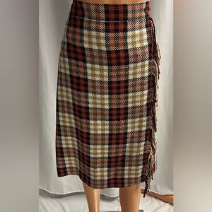 Talbots Red and Black Plaid Midi Skirt